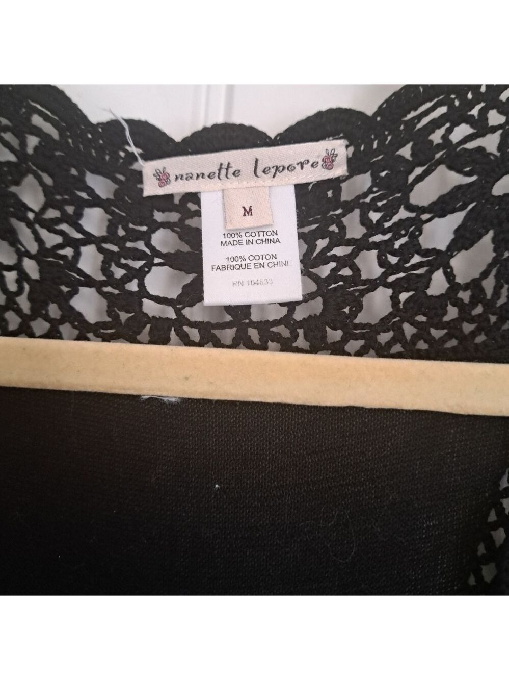 NANETTE LEPORE black cotton crochet knit cut out short sleeve cover up dress M - Picture 7 of 10